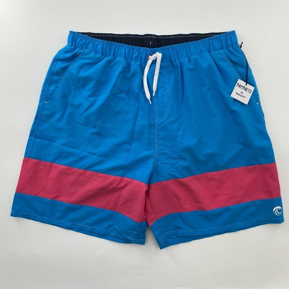 NoNetz Men's Brian Swim Shorts Trunk Turquoise Blue/Pink Stripe UPF 50+ Size 2X